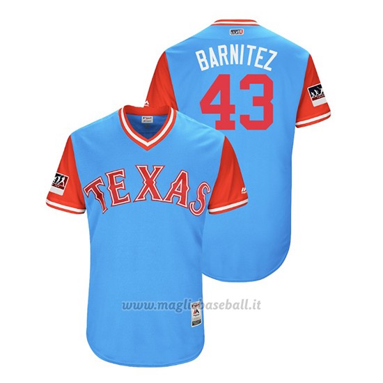 Maglia Baseball Uomo Texas Rangers Tony Barnette 2018 Llws Players Weekend Barnitez Light TOrnto Blue Jays